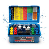 Taylor Technologies K-2005 front view with comparator and reagents, shows organized kit benefits
