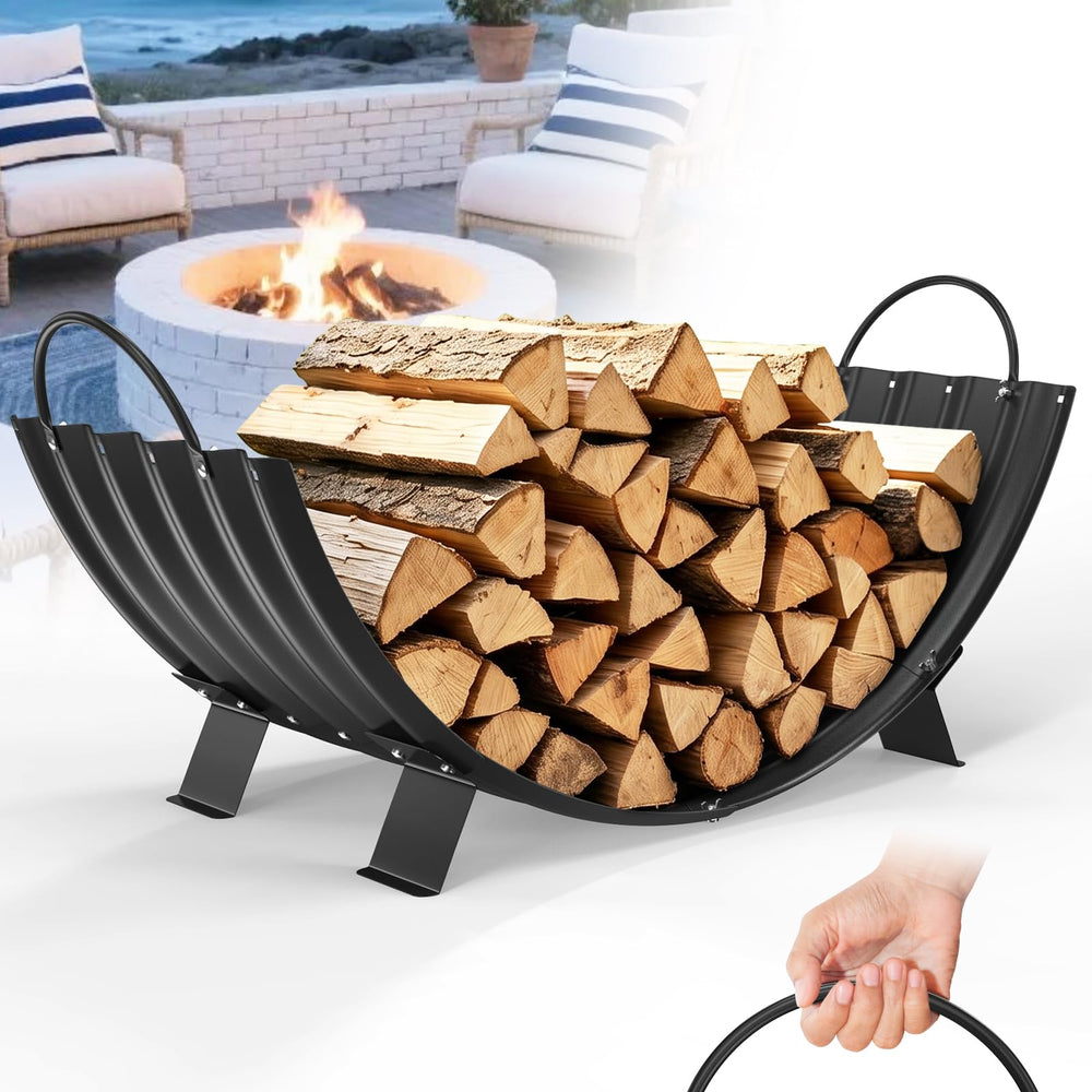 TBMLC front view of 40 inch rack showing neat stacked firewood and organized storage benefit