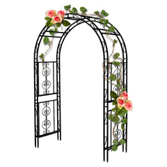 Teabelle front view of assembled arbor showing elegant arch and garden framing benefit