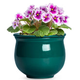 Teagas ceramic planter front view showing blackish green glaze and clean lines for decor