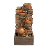 Teamson Home front view of stacked stone fountain showing tiers and finish, adds tranquil focal point