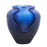Teamson Home front view of royal blue pot fountain showing calming water feature