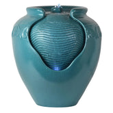 Teamson Home front view showing teal pot fountain and glossy finish enhancing patio