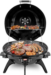 Techwood front view of countertop grill showing compact design and fast heating benefit