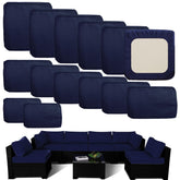 TECOSARA front view of blue 14-piece cushion covers set showing complete arrangement and renewed look