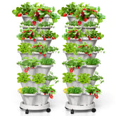 Tectsia front view of 7-tier vertical planter showing compact footprint and capacity