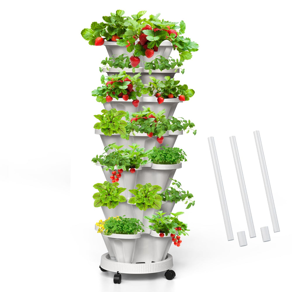 Tectsia front view of full 7-tier planter showing compact vertical planting benefit
