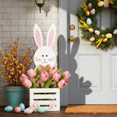 Teecyhooo bunny planter front view showing charming rabbit face and basket, boosts curb appeal