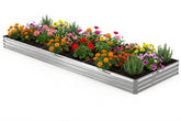 Tegarbed front view of assembled raised bed showing sturdy galvanized finish and large planting area