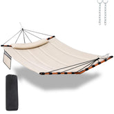 TEGERDEGER front view of beige two-person hammock showing roomy bed and aesthetic