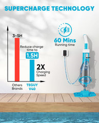 Teguy handheld cleaning in pool removing leaves and sand effectively