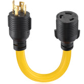 Tellegloww front view of adapter showing L14-30P to L6-30R for safe generator hookup