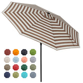 Tempera front view beige taupe stripe canopy offering large shaded area