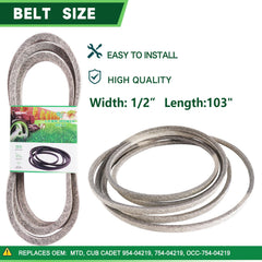 TENGMUJX deck belt flat lay with label visible, ensures correct fitment