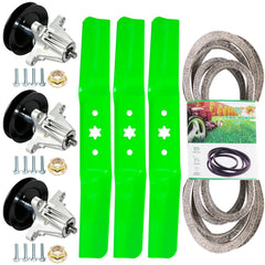TENGMUJX front packaging of 54" deck rebuild kit showing full contents and compatibility