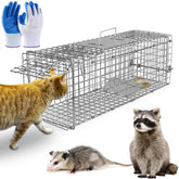 TeqHome front view of galvanized live animal trap showing sturdy frame and latch benefit humane capture