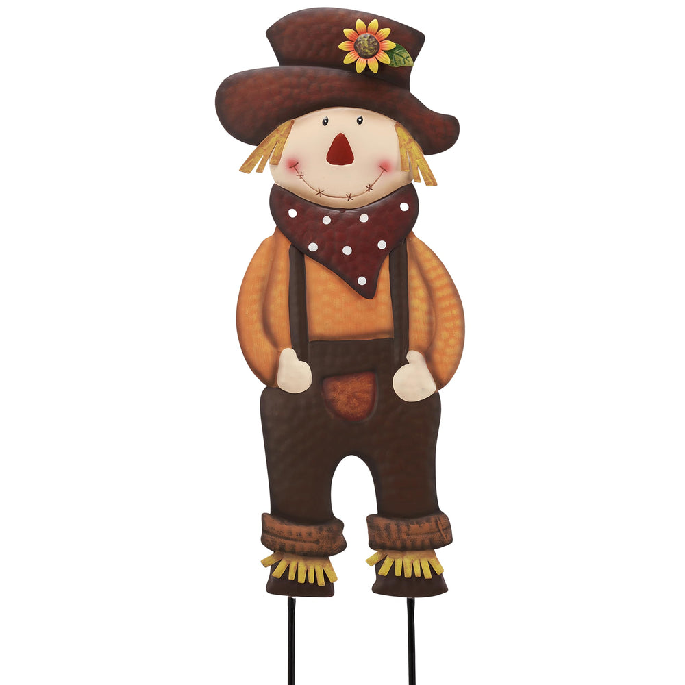 TERESA'S COLLECTIONS front view showing colorful scarecrow stake, seasonal curb appeal