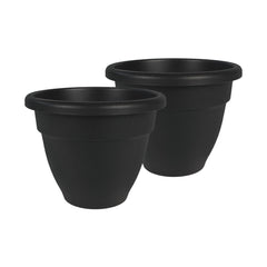 The HC Companies front view black 12 inch planter showing classic rolled rim and benefit of timeless styling