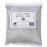 The Living Pasture front packaging of 5 lb live oak wood ash showing brand and weight benefit