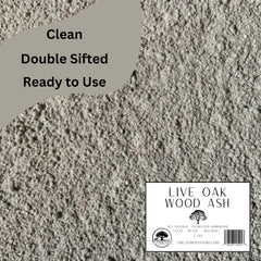 The Living Pasture open 5 lb bag revealing sifted wood ash texture for versatile garden use