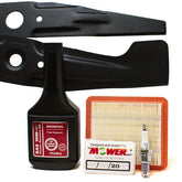 The Mower Shop kit packaging showing included OEM parts and clear labeling benefit easy maintenance