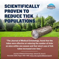 Thermacell tube placed at woodpile showing easy placement and protection