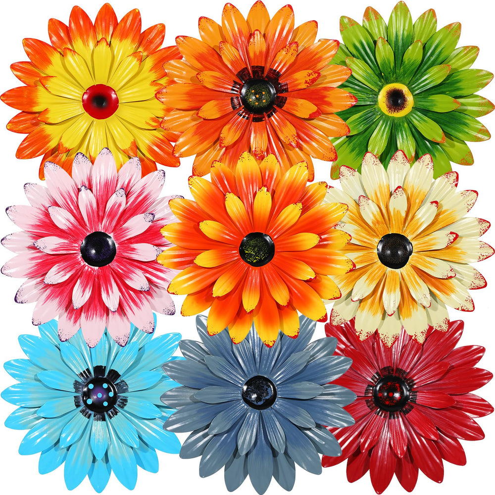 Therwen front view of nine colorful daisies showing vibrant outdoor decor