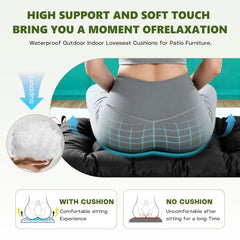 ThinMay cushions placed on wicker loveseat showing comfort and style benefit