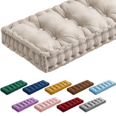 Threehoney ivory velvet bench cushion front view showing tufted elegance and soft comfort