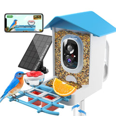 Thybro feeder front view showing camera and feeding ports for easy backyard monitoring