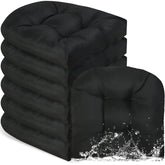 Thyle front view of six black cushions showing uniform set and curb appeal