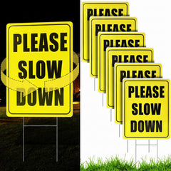 Thyle front view showing reflective please slow down sign improves neighborhood safety