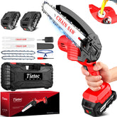 Tietoc mini chainsaw front view showing compact design and easy handling benefit