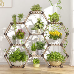 Tikea front view hexagonal plant stand showcasing organized pots and stability