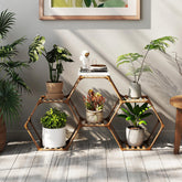Tikea front view of 6-tier hexagonal plant stand showing organization benefit