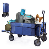 TIMBER RIDGE front view of open blue wagon showing cargo capacity and durability