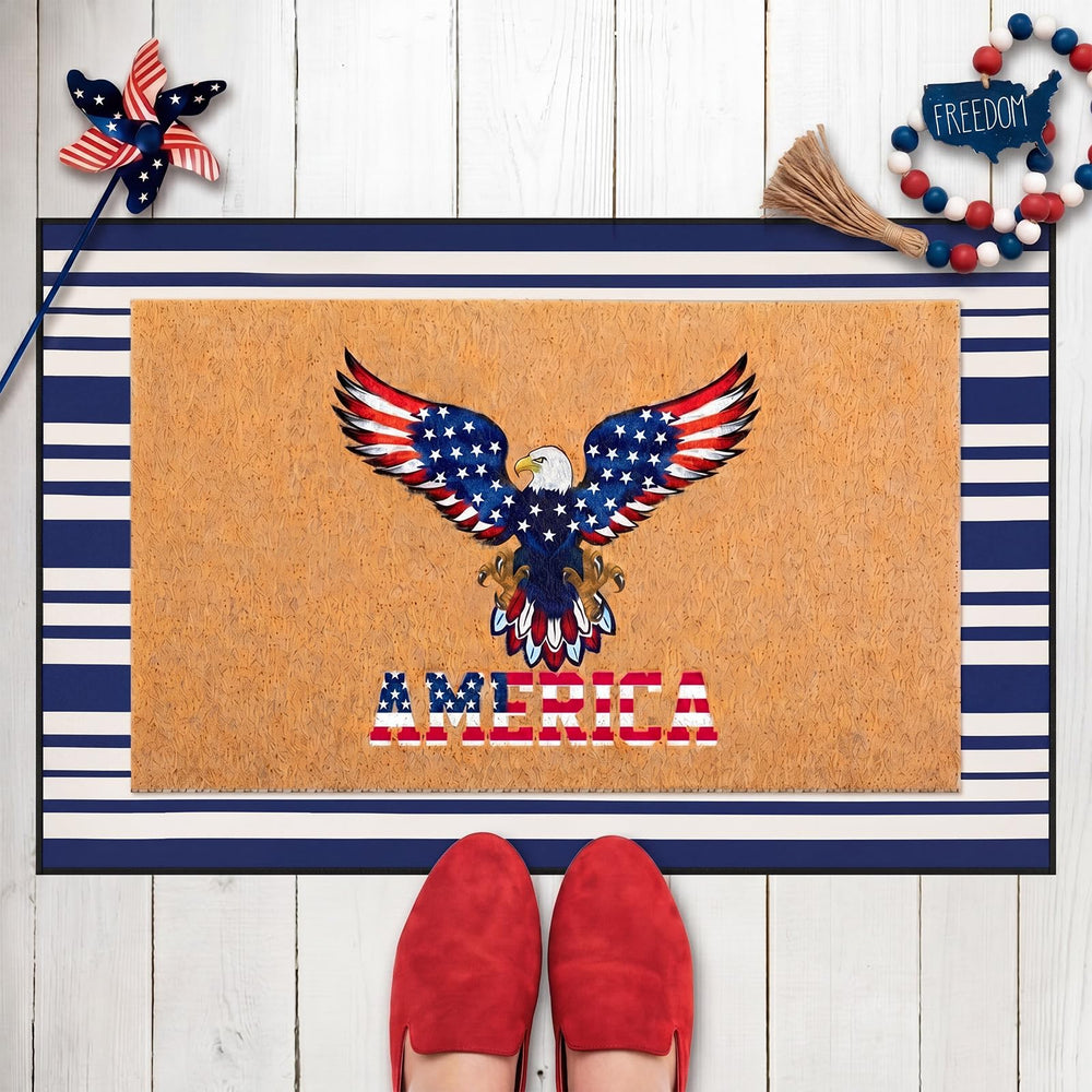 Timgle eagle mat front view with bold design and durable welcome benefit