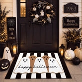 Tinideya front door display with ghost mat and striped rug welcoming guests