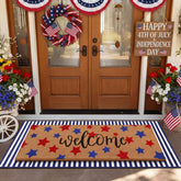 Tinideya coir welcome mat front view showing patriotic stars and durable scraping