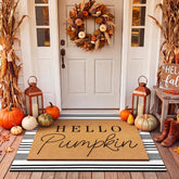 Tinideya front view of Hello Pumpkin mat showing warm welcome