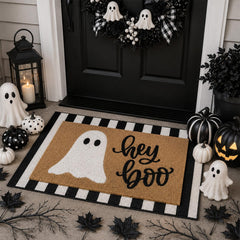 Tinideya close-up of 'Hey Boo' ghost print highlighting crisp holiday design