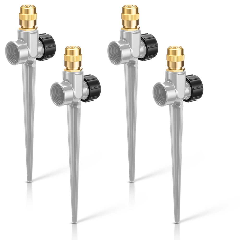Tioncy front view of four grey metal sprinklers showing sturdy construction and value