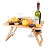 Tirrinia front view showing full tabletop and wine holders for stable serving