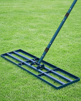 TITECK front view of 45-inch lawn leveling rake showing full head and handle for fast coverage