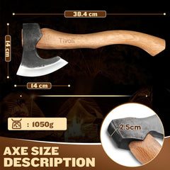 TIVOLI axe head close-up highlighting forged carbon steel durability