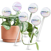 Tomorotec front view of six iridescent watering bulbs showing decorative appeal and convenience