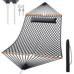 TONAHUTU front view of dark gray double hammock showing full bed for two comfort