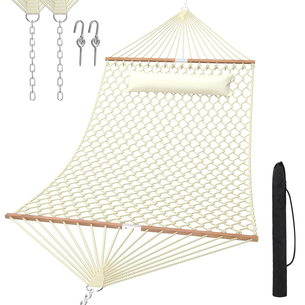 TONAHUTU front view of natural double hammock showing roomy bed comfort