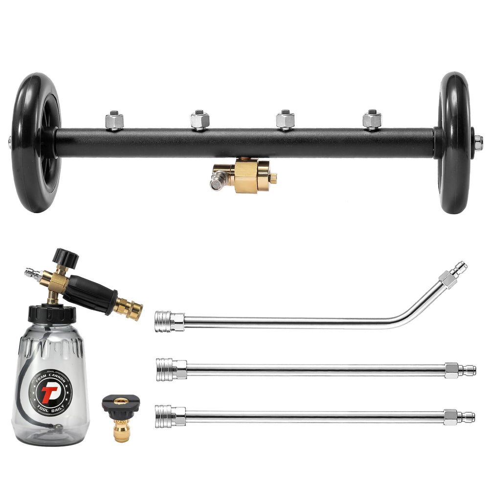 Tool Daily front view of 16-inch undercarriage attachment showing design and coverage benefit