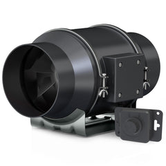 Toolazy front view of inline fan showing compact housing and duct flange, improves ventilation